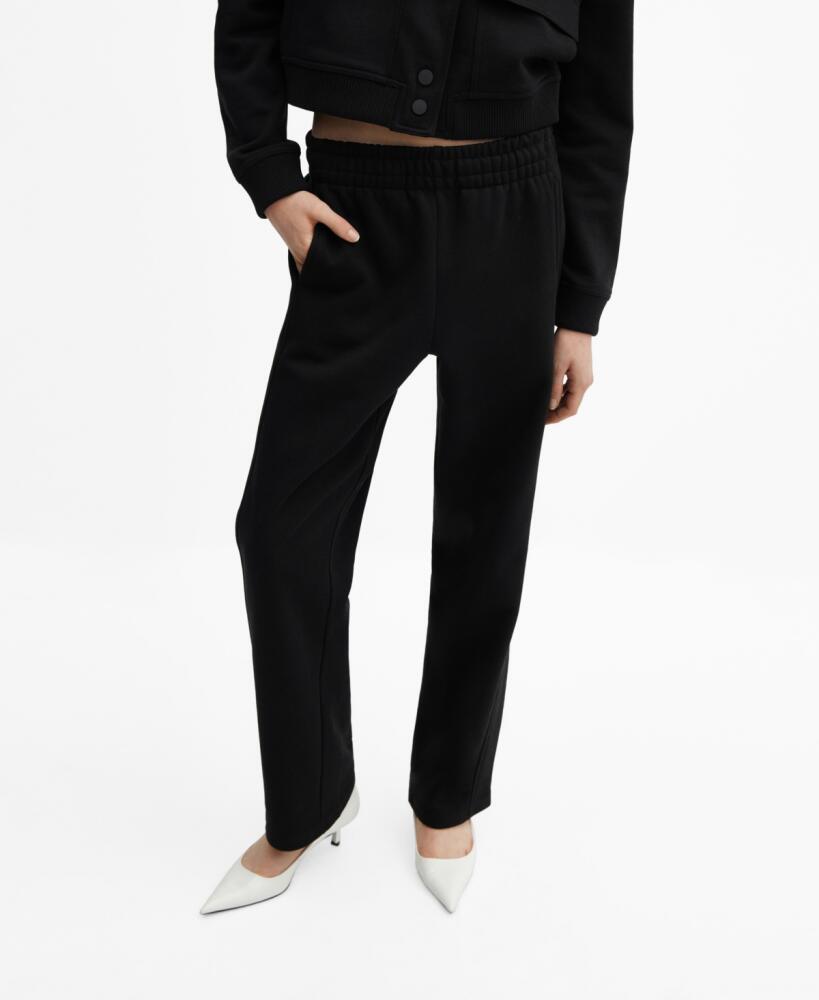 Mango Women's Cotton Jogger-Style Trousers - Black Cover