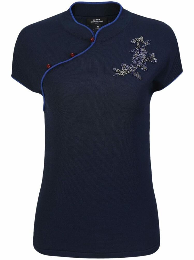 Shanghai Tang Hollyhock floral-embroidered top - Blue Cover