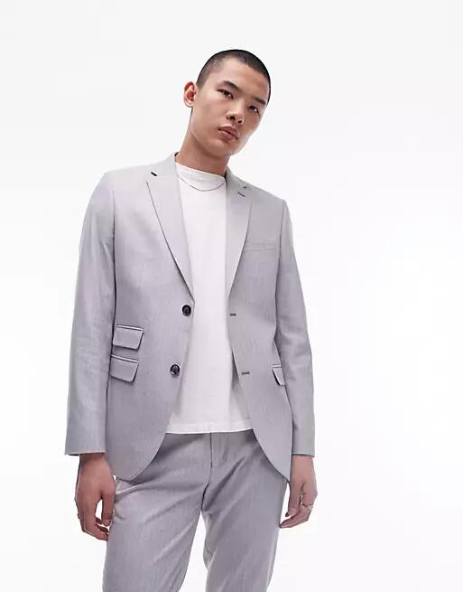 Topman herringbone suit jacket in gray Cover