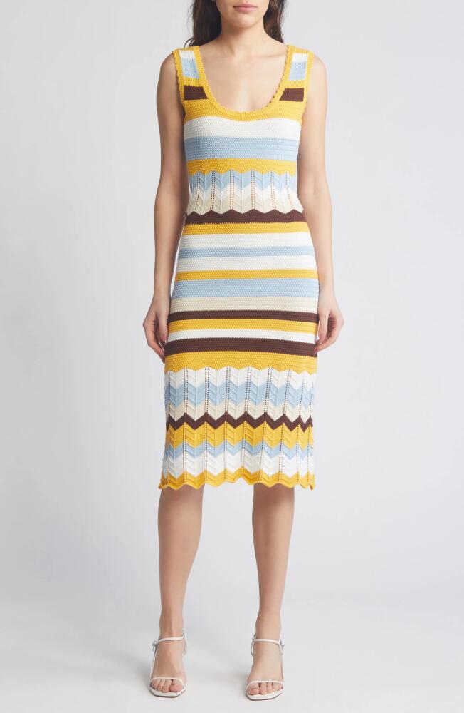 French Connection Nellis Stripe Sleeveless Cotton Sweater Dress in Banana-Cash Blue Multi Cover