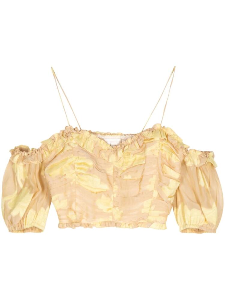 LoveShackFancy Emalin floral-print cropped top - Yellow Cover