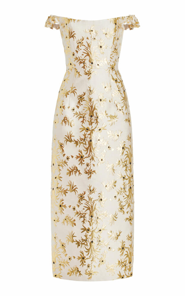 Markarian - Amina Off-The-Shoulder Floral Silk Brocade Midi Dress - Gold Cover