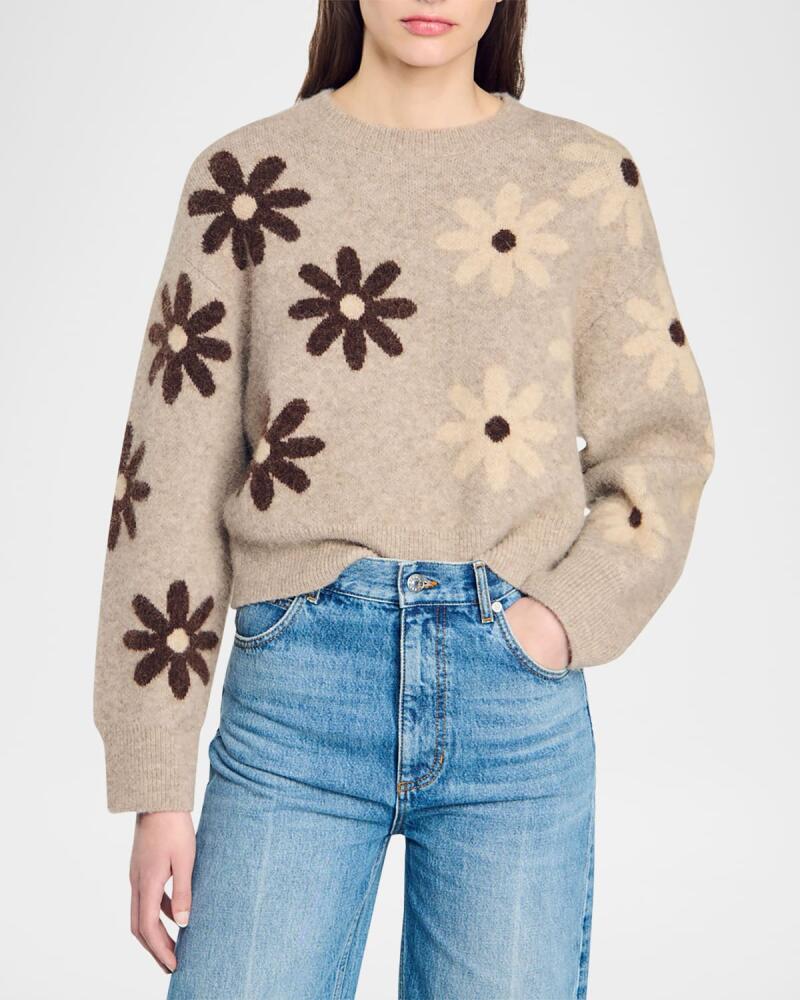 Sandro Maguy Floral Oversized Alpaca Wool Sweater Cover