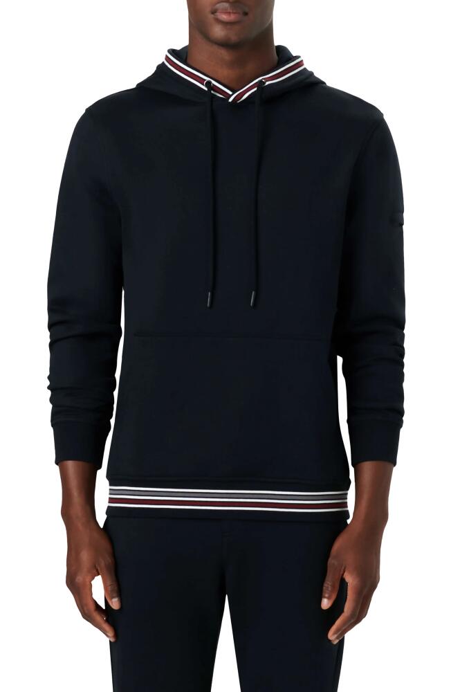 Bugatchi Stripe Trim Cotton Blend Hoodie in Caviar Cover