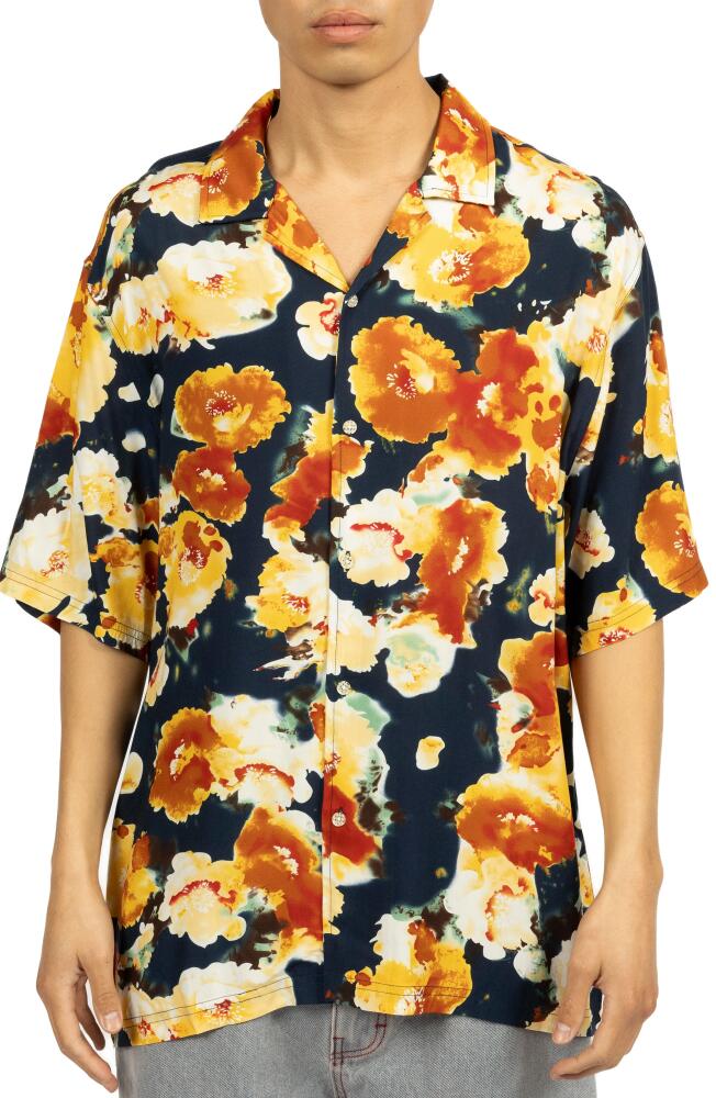 PLEASURES Portion Oversize Floral Camp Shirt in Dark Navy Cover