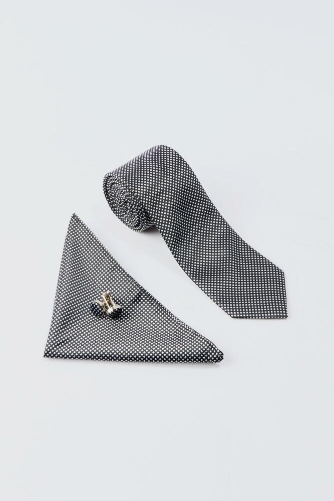 boohoo Mens Slim Tie, Pocket Square And Cuff Links Set In Black Cover