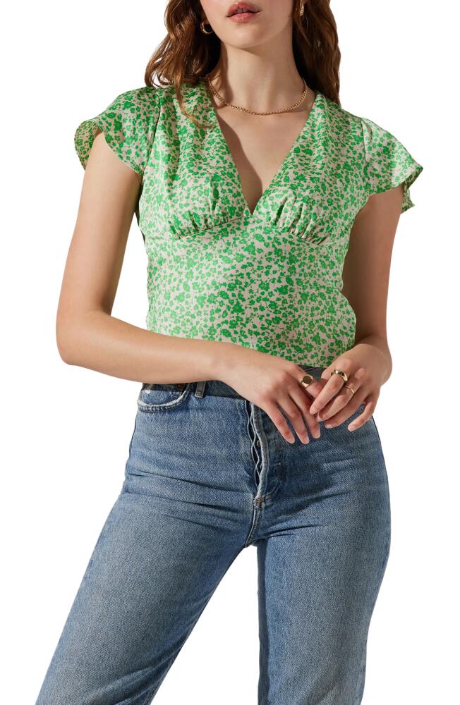 ASTR the Label Floral Flutter Sleeve Blouse in Cream Lime Ditsy Cover