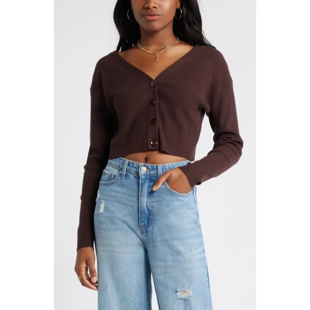 BP. Crop V-Neck Cardigan in Brown Coffee Cover