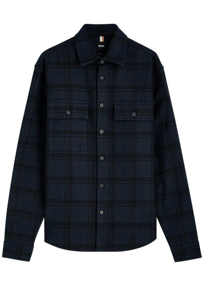 Boss Owen Checked Cotton Overshirt - Navy Cover