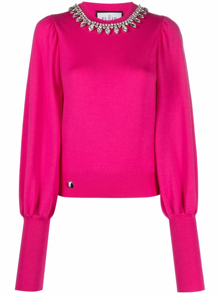 Philipp Plein Crystal-embellished wool knitted jumper - Pink Cover