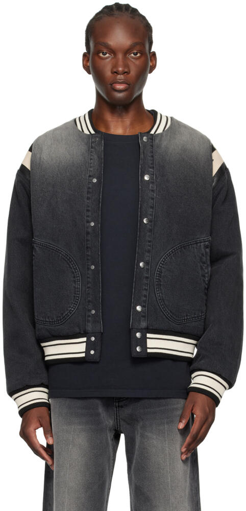 Rhude Black Lightning Varsity Denim Bomber Jacket Cover