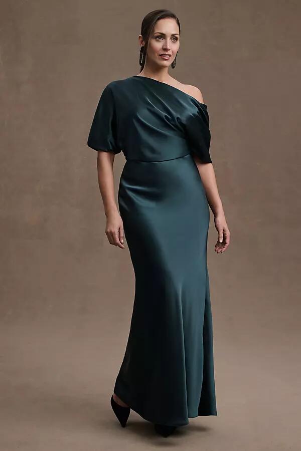 Amsale Pryce Off-Shoulder Satin Column Gown Cover