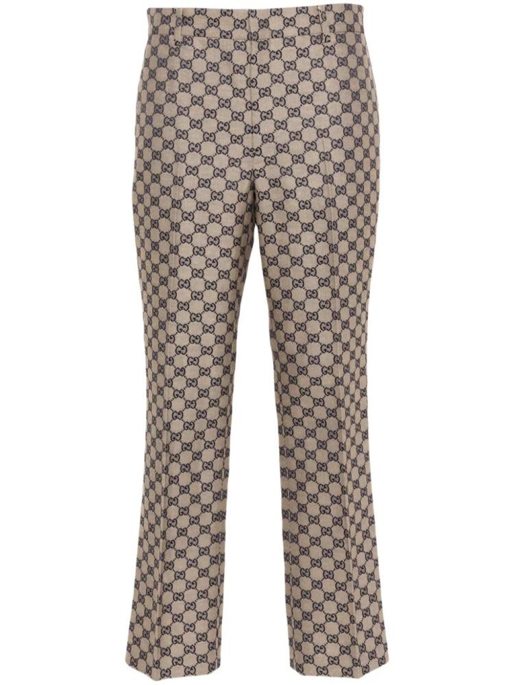 Gucci GG-embroidered canvas tailored trousers - Neutrals Cover