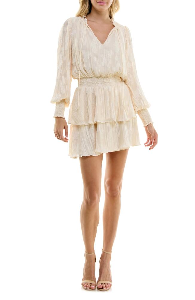 Socialite Smocked Tiered Ruffle Long Sleeve Minidress in Cream Cover