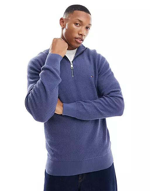 Tommy Hilfiger oval structure zip mock sweater in faded indigo-Blue Cover