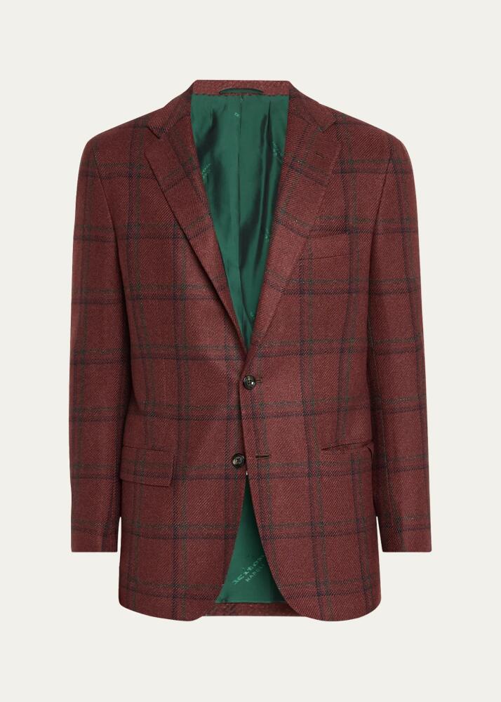 Kiton Men's Windowpane Cashmere-Silk Sport Coat Cover