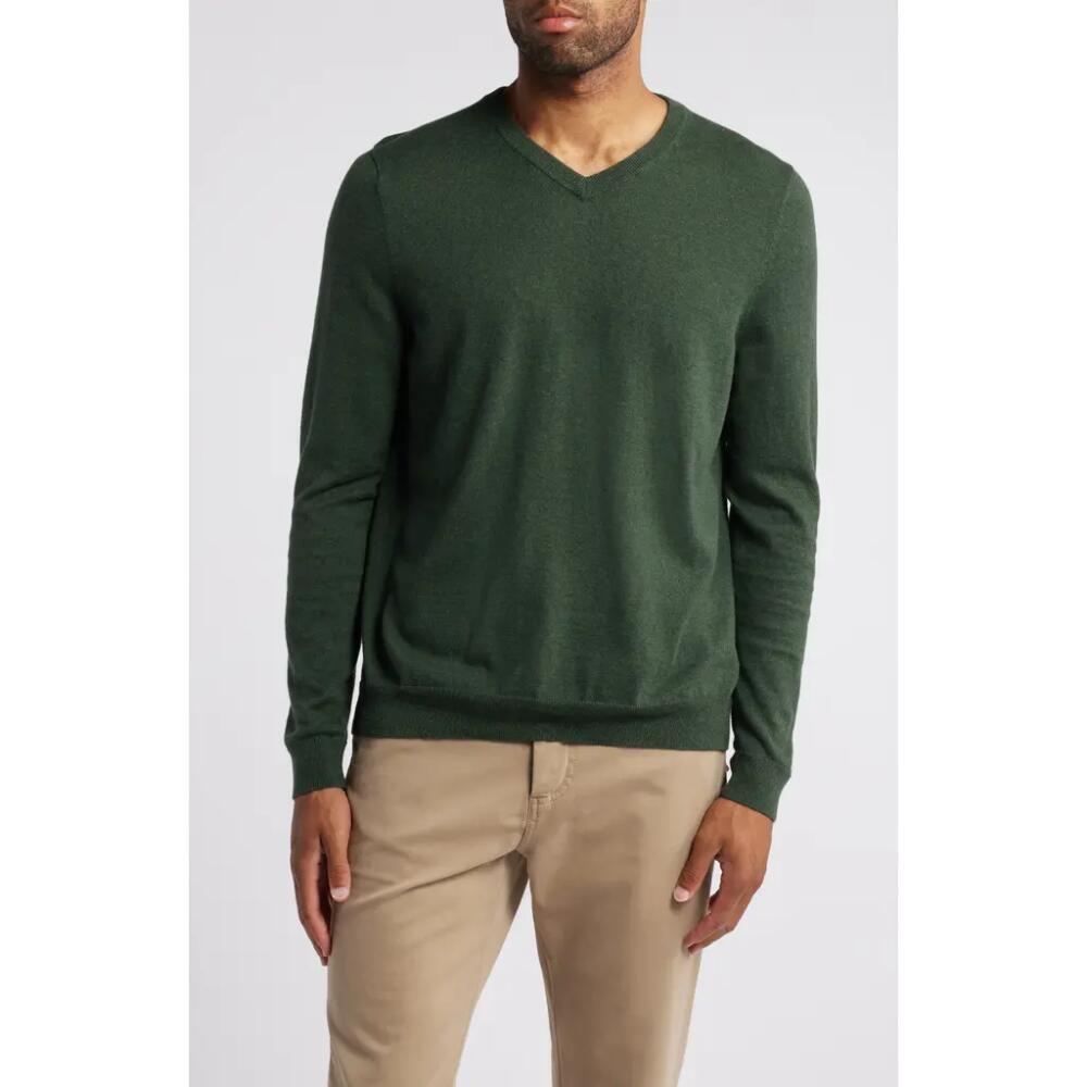 Nordstrom Men's Shop Cotton & Cashmere V-Neck Sweater in Dark Green Heather Cover