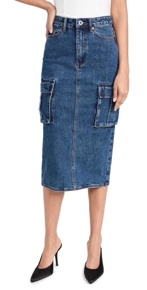 Self Portrait Denim Cargo Midi Skirt Mid Blue Cover