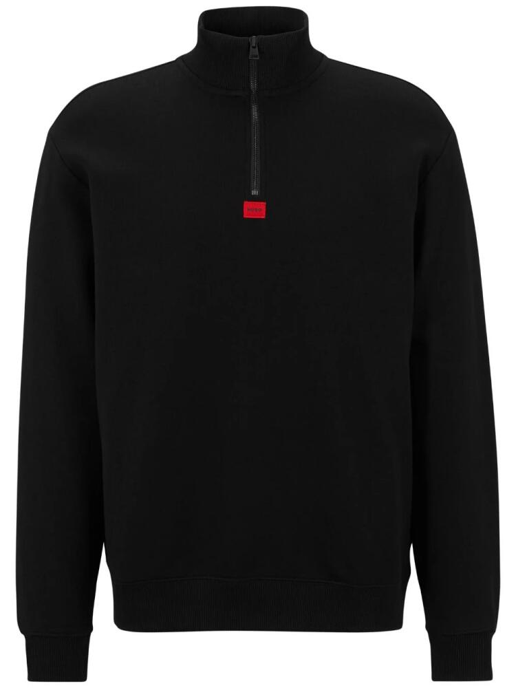 HUGO logo-appliqué half-zip cotton sweatshirt - Black Cover