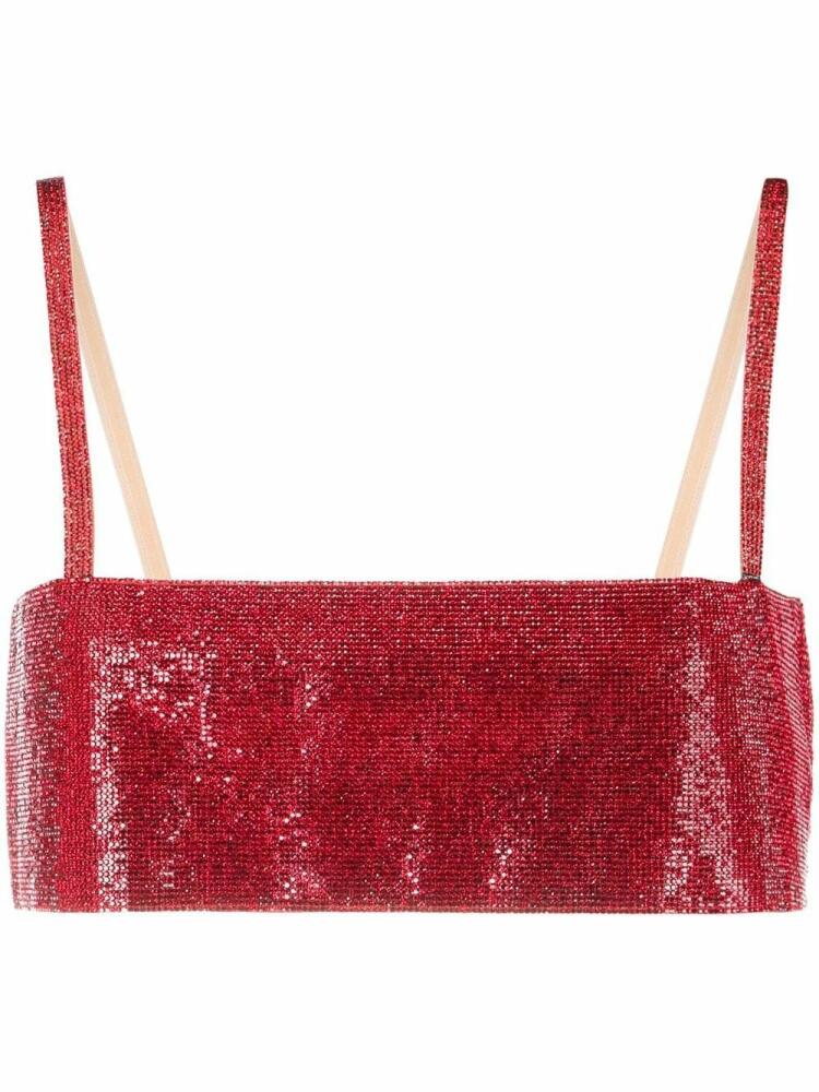 Nuè rhinestone-embellished silk crop top - Red Cover