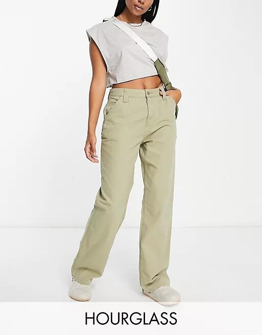 ASOS DESIGN Hourglass minimal cargo pants in khaki with contrast stitching-Green Cover