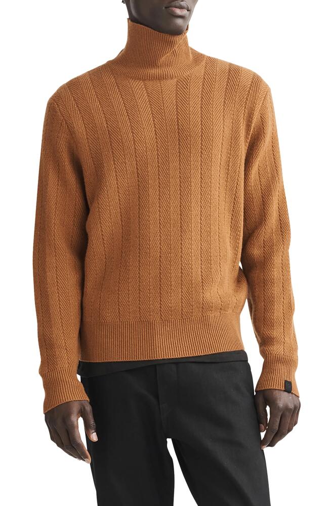 rag & bone Durham Herringbone Cashmere Turtleneck Sweater in Camel Cover