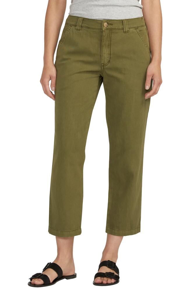 JAG Crop Straight Leg Cotton & Linen Chinos in Moss Cover