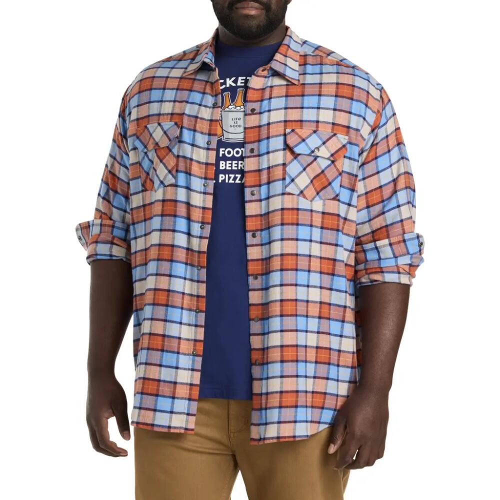 Harbor Bay by DXL Medium Plaid Flannel Sport Shirt in Orange-Blue Multi Cover