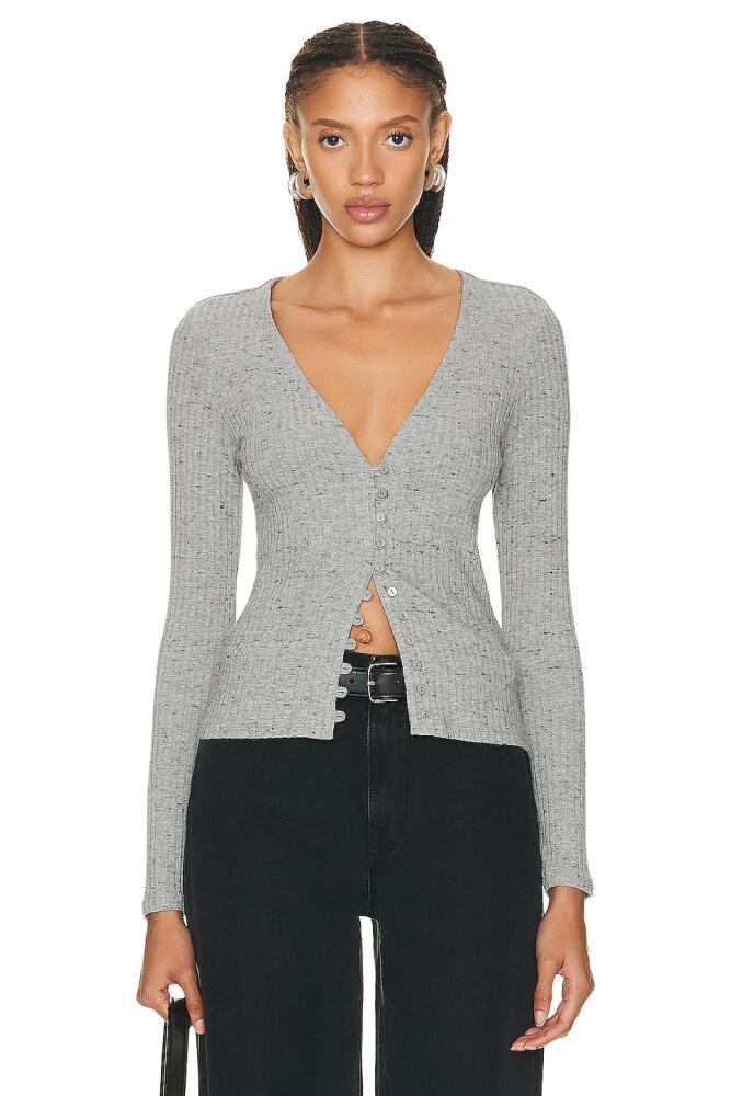 Enza Costa Long Sleeve V Cardigan in Grey Cover