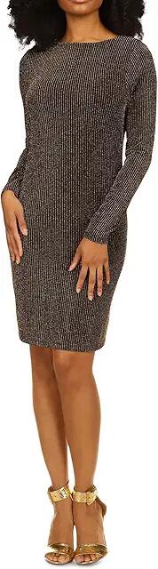 MICHAEL Michael Kors Sparkle Long Sleeve Cowl Back Dress (Black/Gold) Women's Clothing Cover