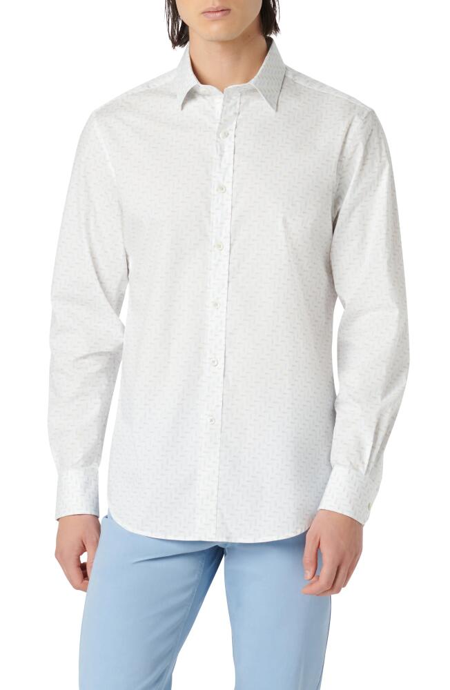 Bugatchi Julian Geometric Print Stretch Button-Up Shirt in White Cover