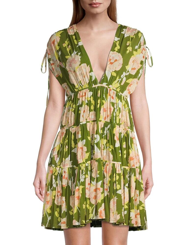 Rebecca Taylor Women's Floral Tiered Mini Dress - Green Cover