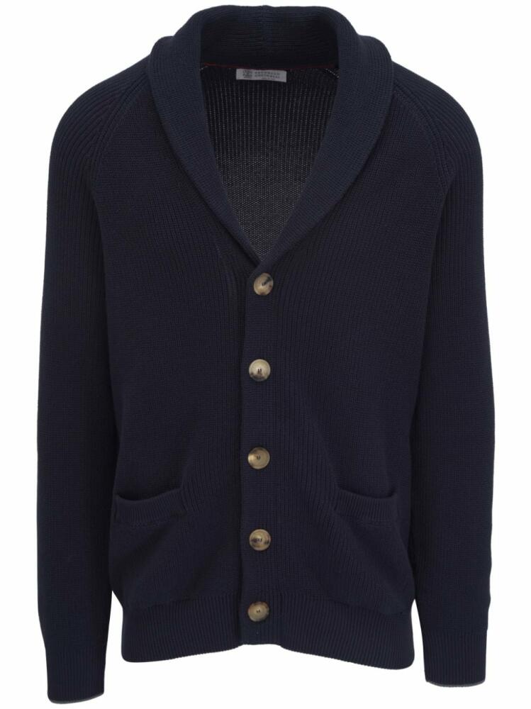 Brunello Cucinelli shawl-collar cotton cardigan - Blue Cover