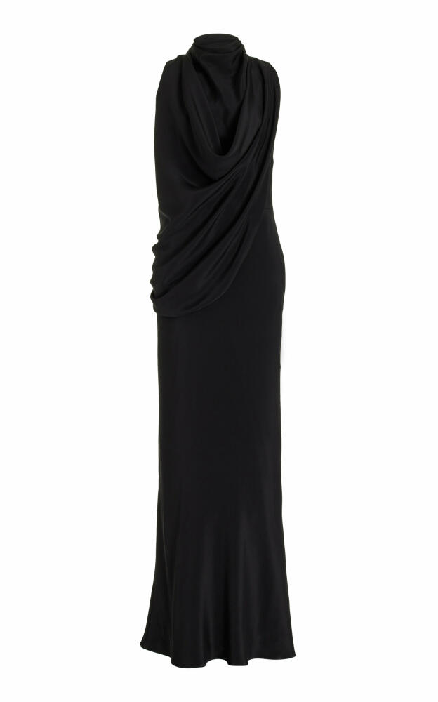 Brandon Maxwell - The Frida Draped Silk-Crepe Maxi Dress - Black Cover