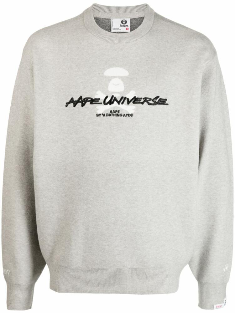 AAPE BY *A BATHING APE® logo-embroidered mélange-effect jumper - Grey Cover