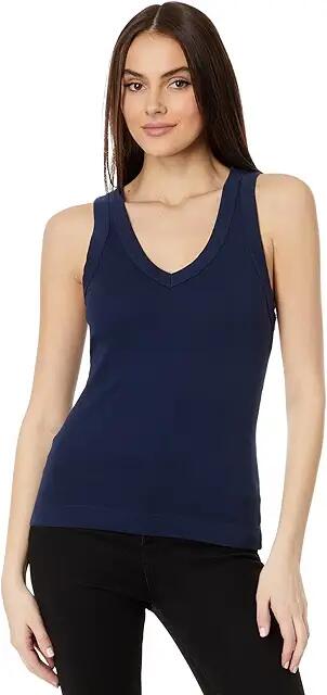 Michael Stars Maya 1X1 Cotton V-Neck Wide Binding Tank Top (Nocturnal) Women's Sleeveless Cover