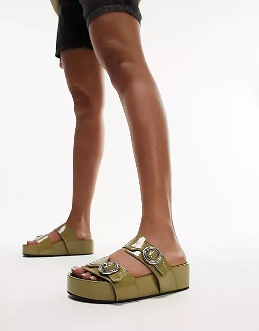 Topshop Pepper Footbed Sandals in Green Cover