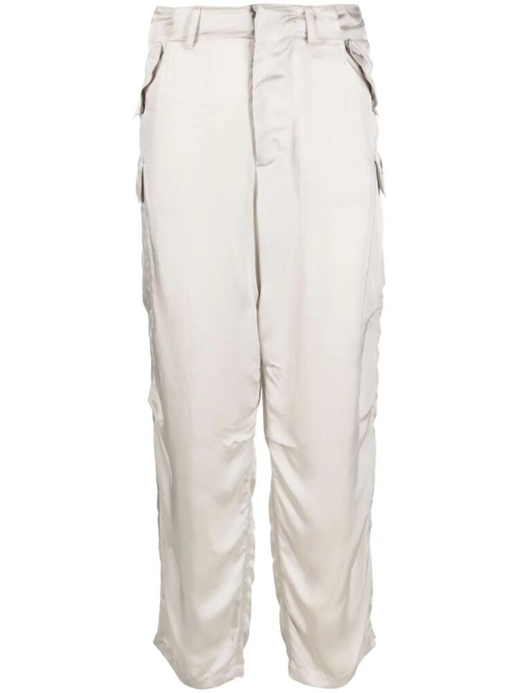 Moschino logo-embroidered satin-finish cargo pants - Grey Cover