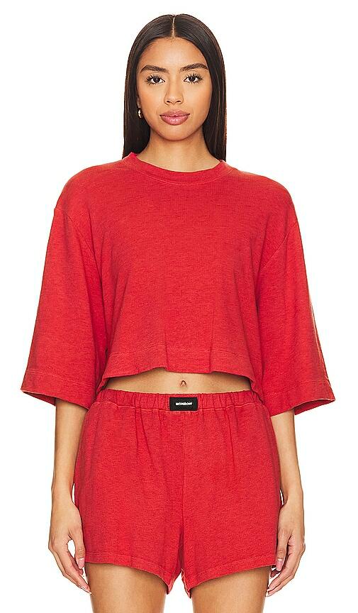 MONROW French Terry Oversized Tee in Red Cover