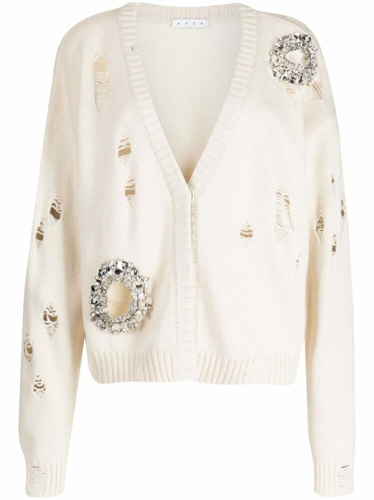 AREA distressed-effect crystal-embellished cardigan - Neutrals Cover