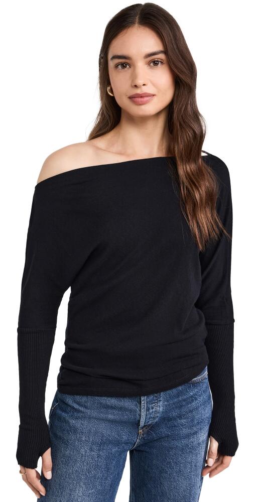 Enza Costa Cashmere Cuffed Off Shoulder Tee Black Cover