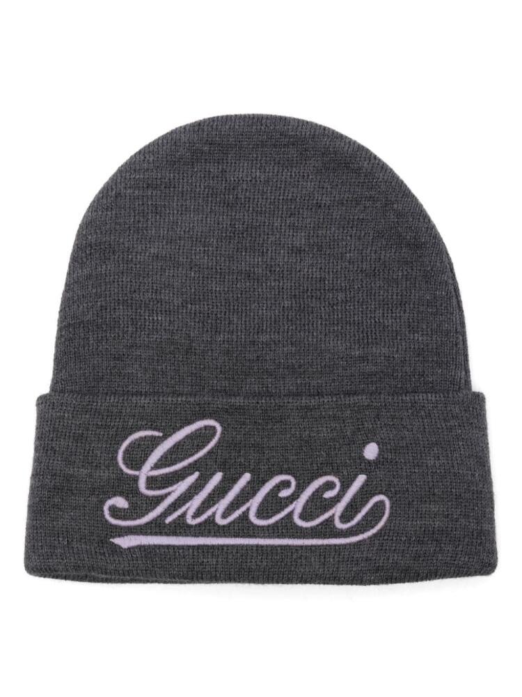 Gucci logo-embroidered beanie - Grey Cover