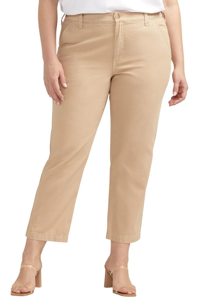 JAG High Waist Crop Cotton & Linen Chinos in Humus Cover