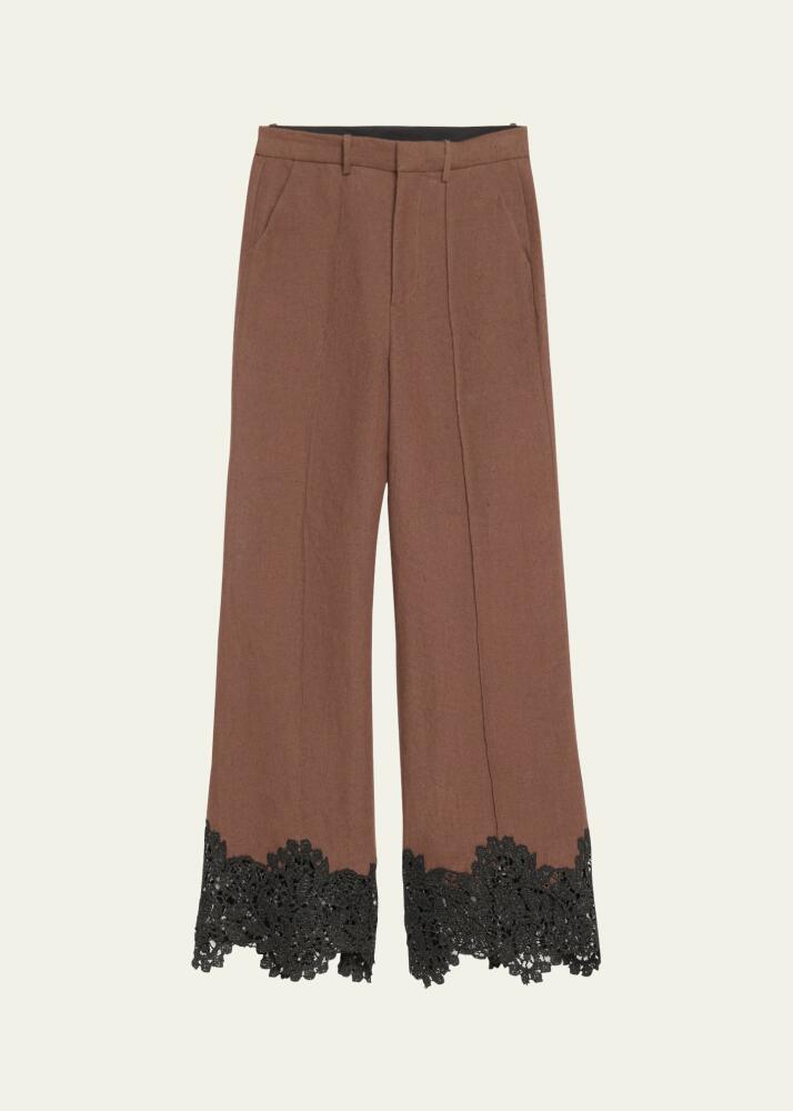 Rosie Assoulin Lace Paneled Wide-Leg Linen Pants Cover