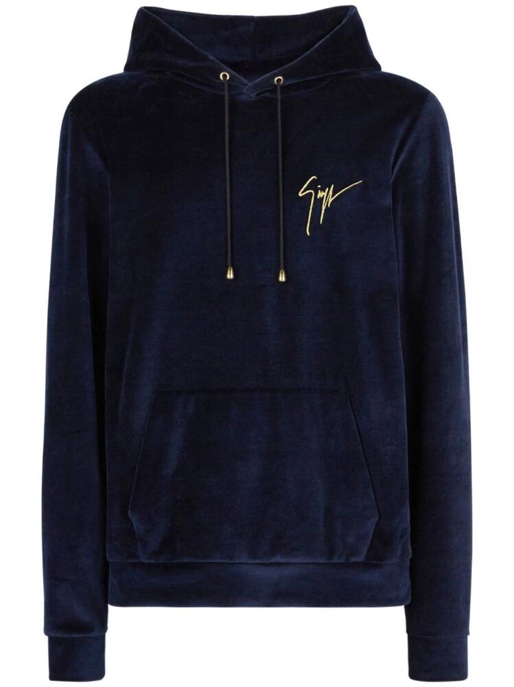 Giuseppe Zanotti logo-embroidered velvet hoodie - Blue Cover