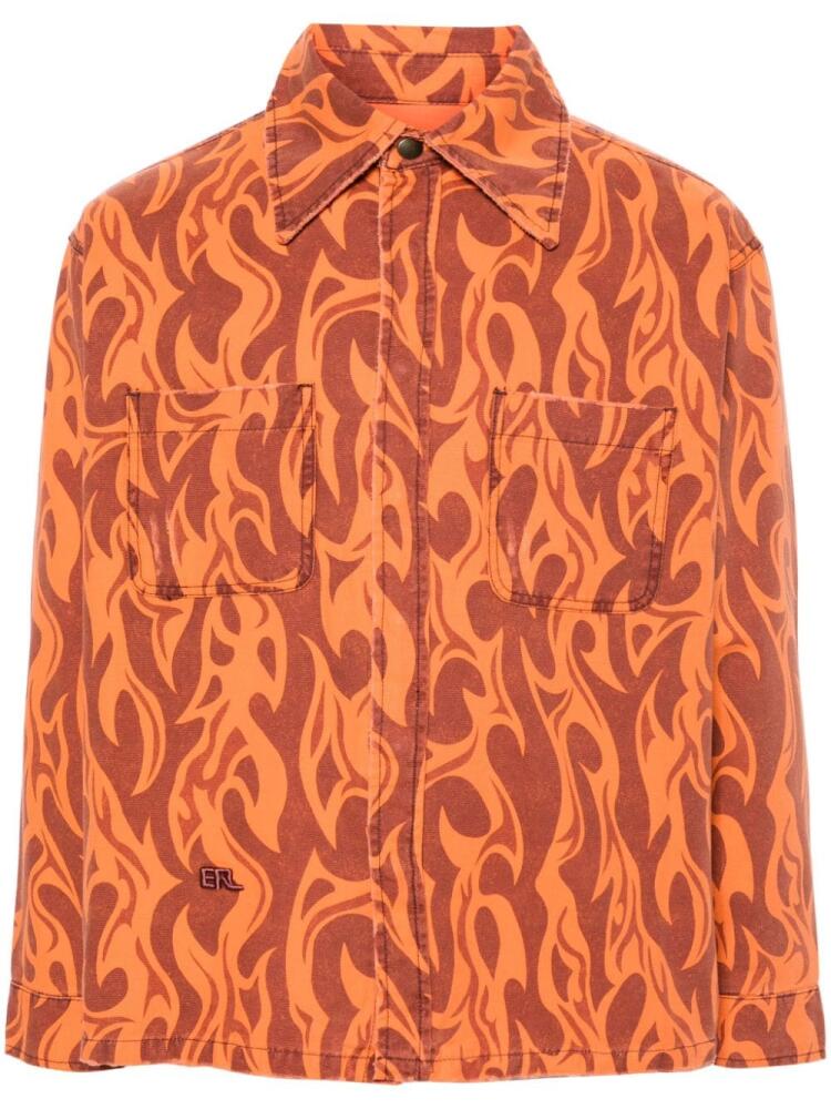 ERL flame-print canvas shirt jacket - Orange Cover