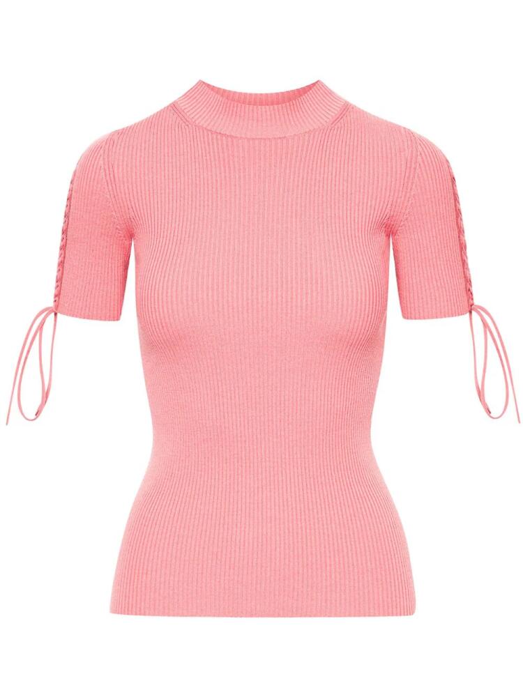 Oscar de la Renta tie-detail ribbed jumper - Pink Cover