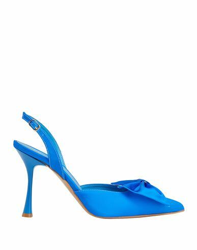 8 By Yoox Satin Sling-back W/ Bow Woman Pumps Bright blue Polyester, Cotton Cover