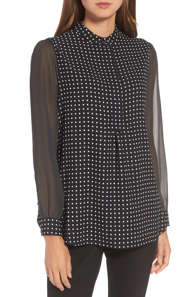 Anne Klein Polka Dot Chiffon Button-Up Shirt in Black/White Cover