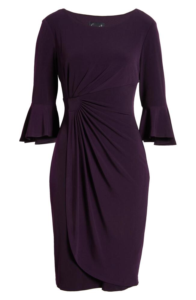 Connected Apparel Ruched Bell Sleeve Faux Wrap Cocktail Dress in Aubergine Cover